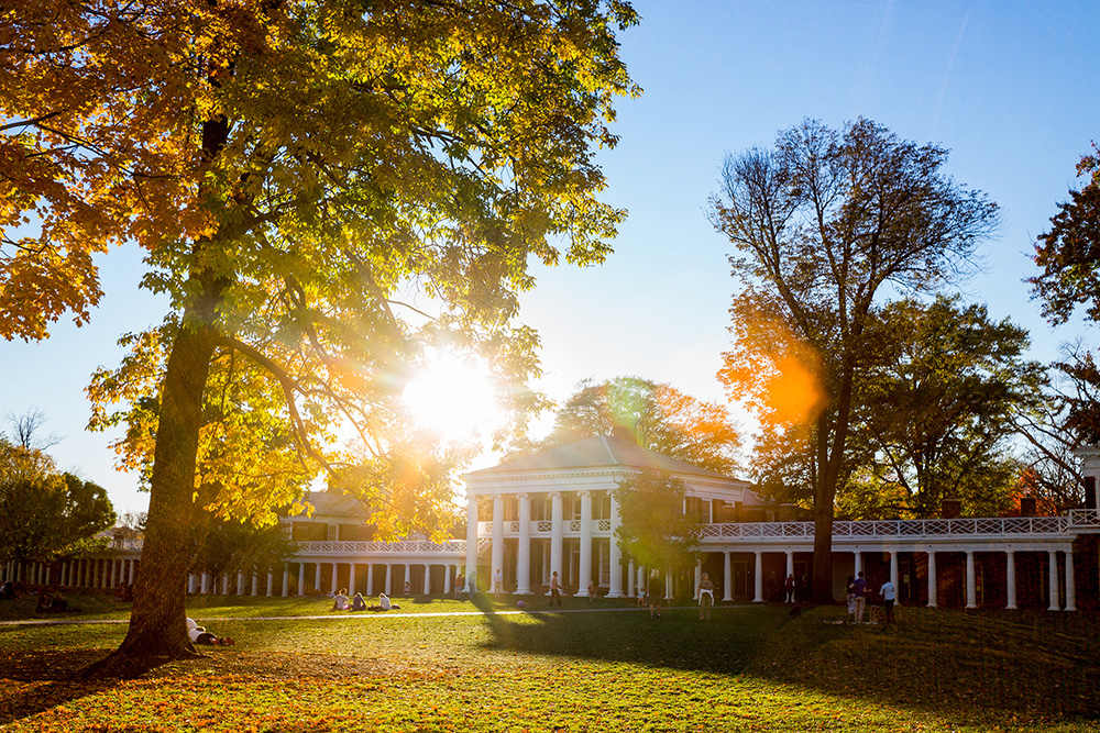 Side view of The Lawn and Old Cabell Hall