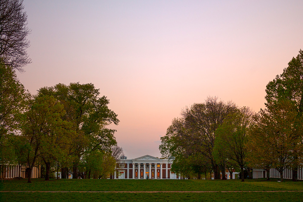 Side view of The Lawn and Old Cabell Hall