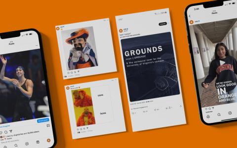 A series of instagram posts on an orange background