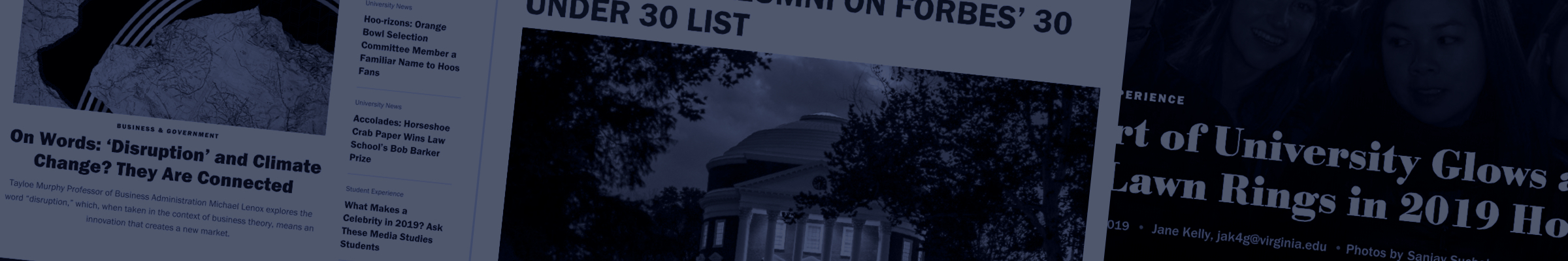Graphical collage of news from UVA Today